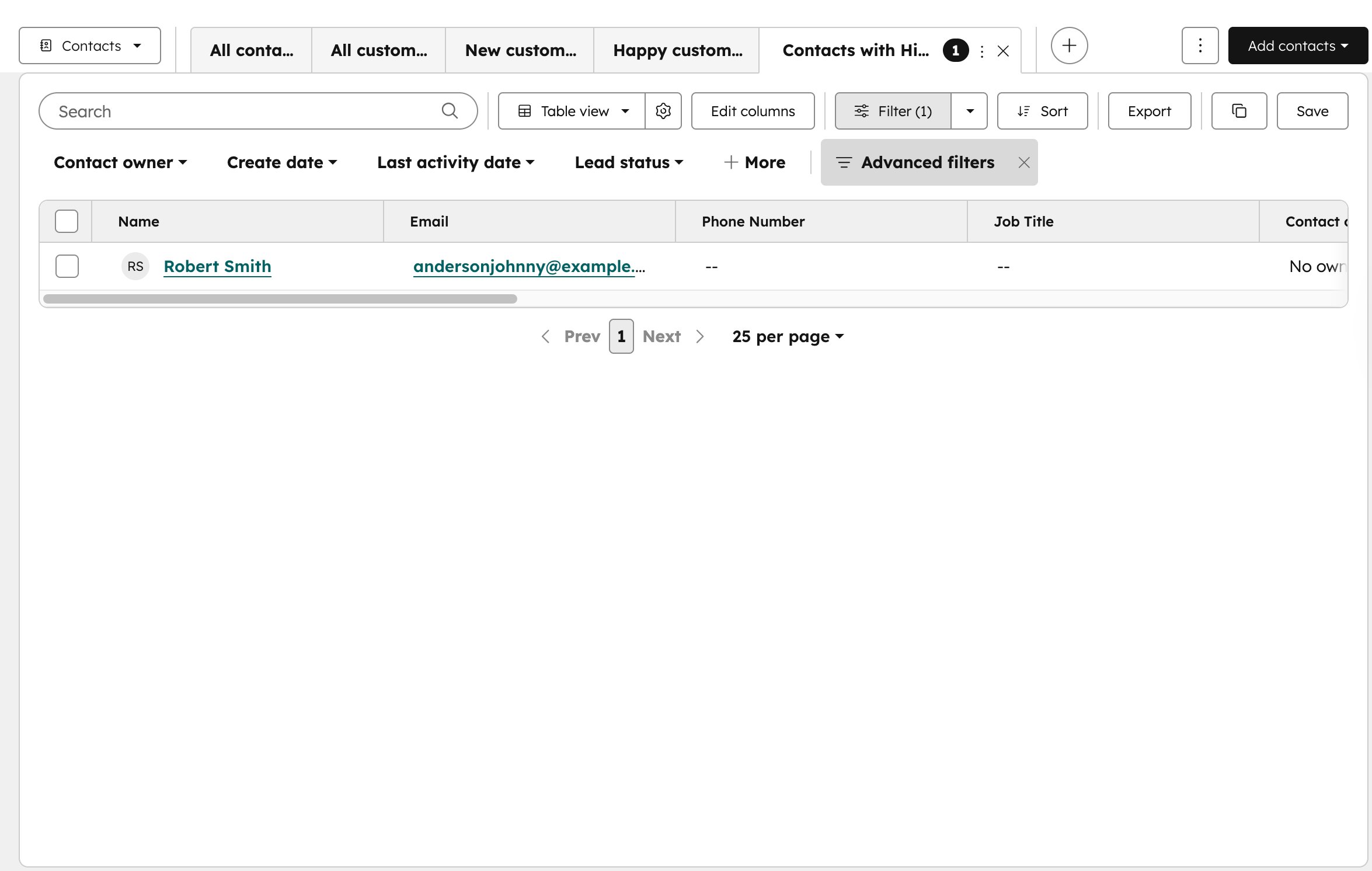 Duplicate contact view in HubSpot